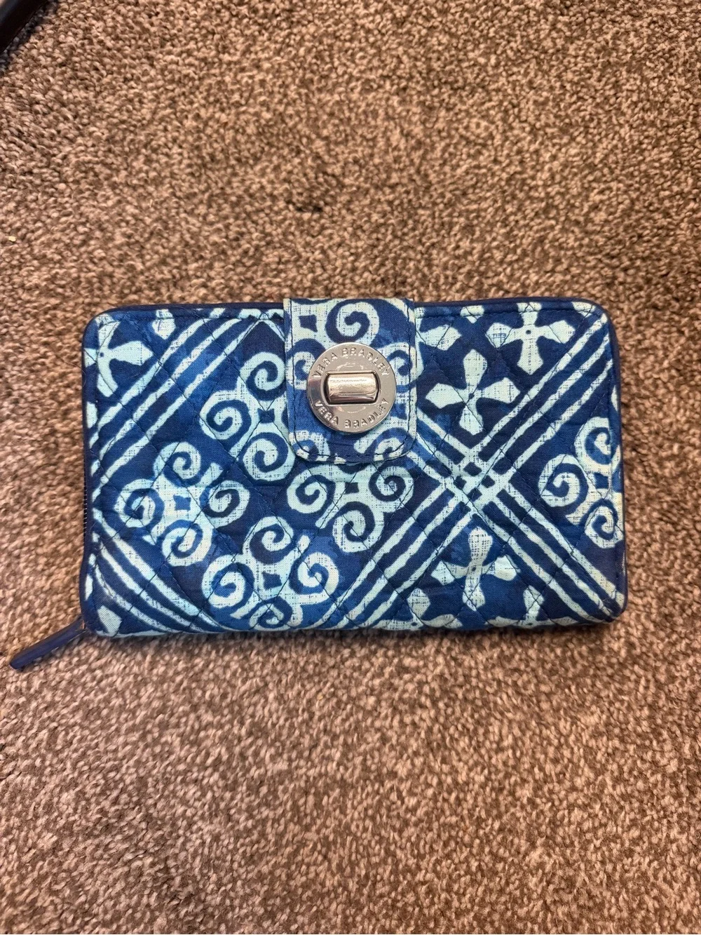 Vera Bradley Navy and Light Blue Quilted Turn-Lock Wallet